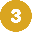 A yellow circle with a white number three inside of it.