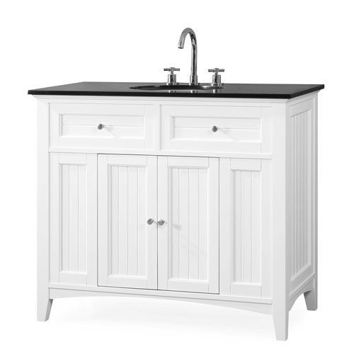 Luxury Contemporary Vanity Cabinet with Black Granite Countertop and White Porcelain Sink