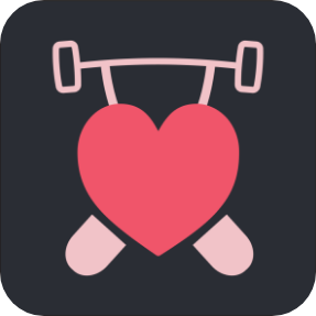 An app icon with a heart and a barbell