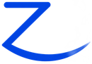 Blue stylized lowercase โzjโ logo on a white background