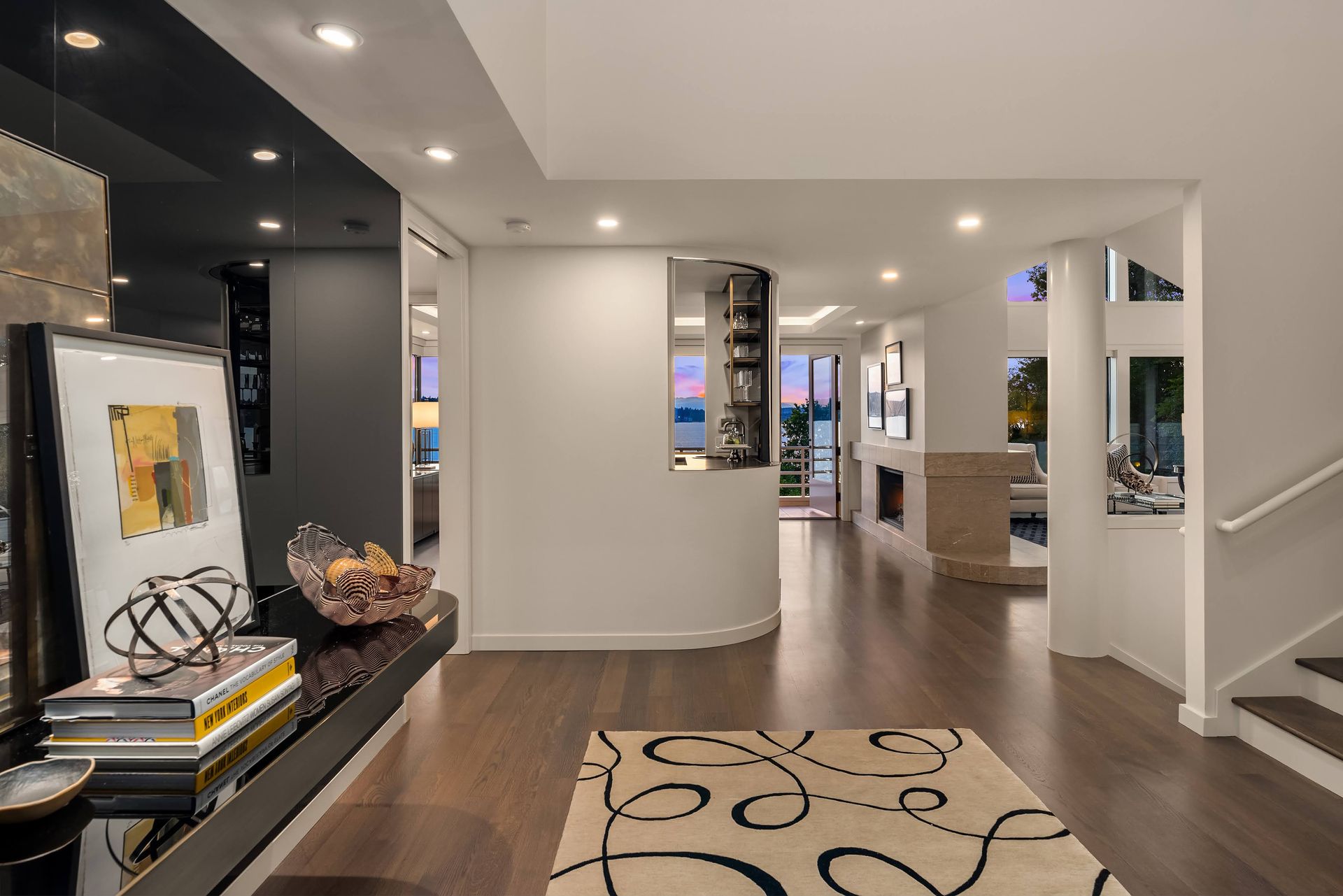 There is a rug in the middle of the room.