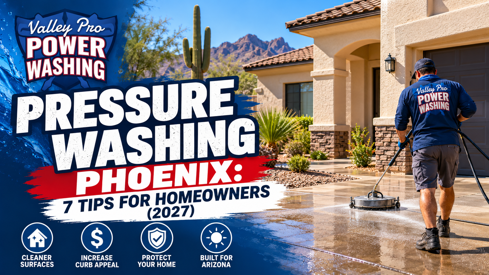 Pressure washing a Phoenix, AZ home driveway with professional surface-cleaning equipment