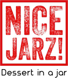 Red logo reading “NICE JARZ!” with subtitle “Dessert in a jar”
