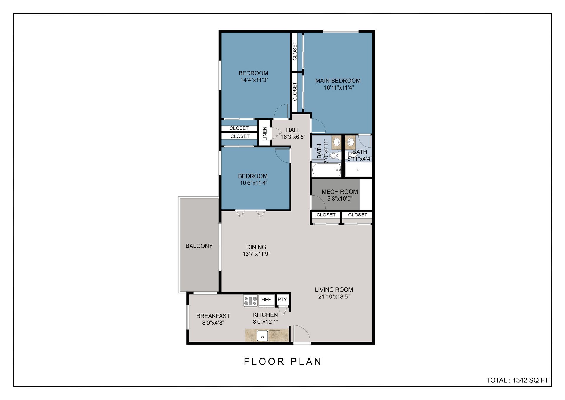 3 bedroom, 2 bath