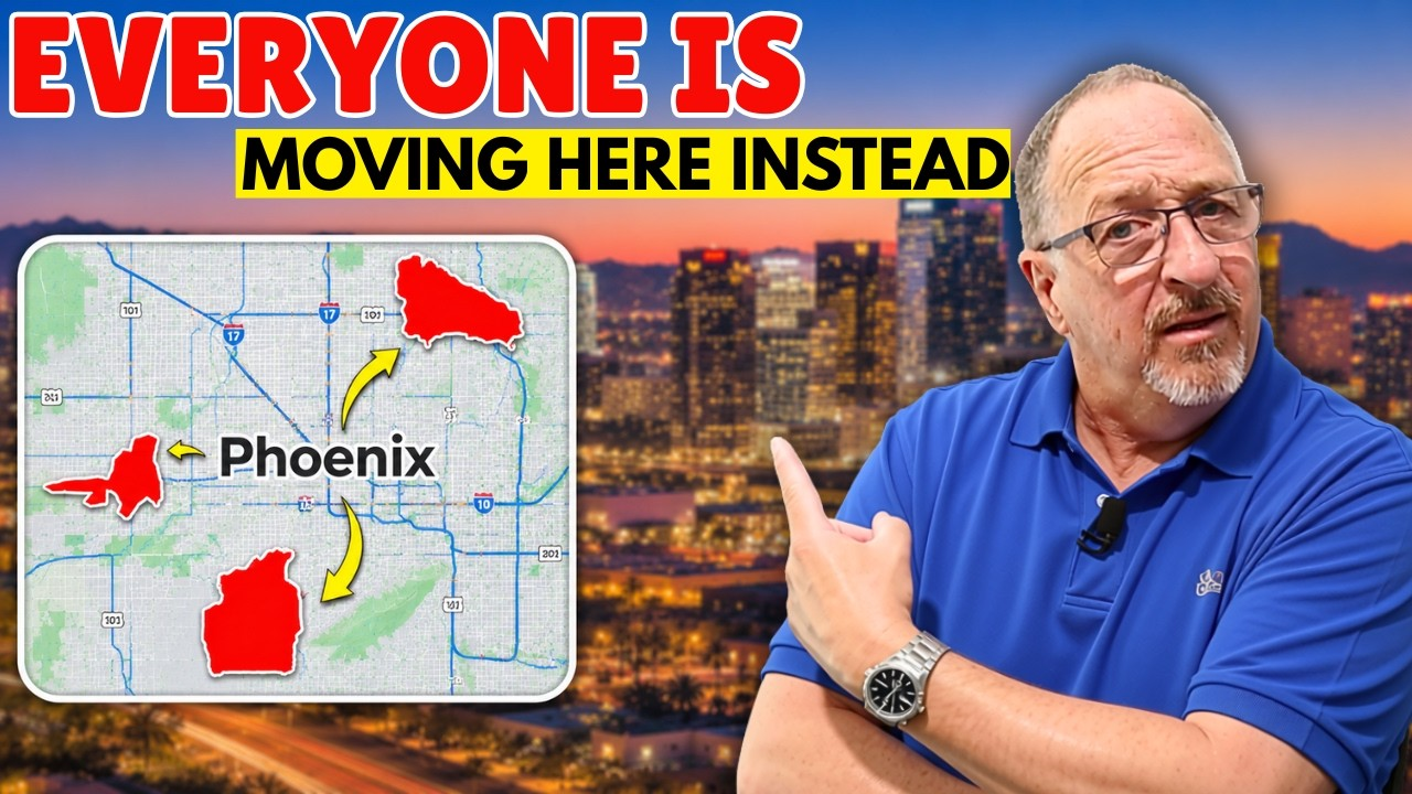 Man points to Phoenix map beside bold text: “EVERYONE IS MOVING HERE INSTEAD”