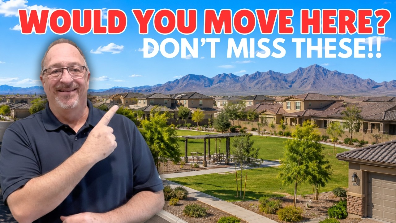 Man points at desert hillside homes under bold text: “WOULD YOU MOVE HERE? DON’T MISS THESE!!”