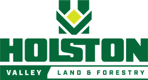 Houston Valley Land & Forestry logo in green and white with stylized tree emblem