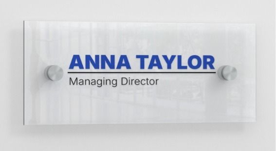 A sign that says anna taylor managing director on it