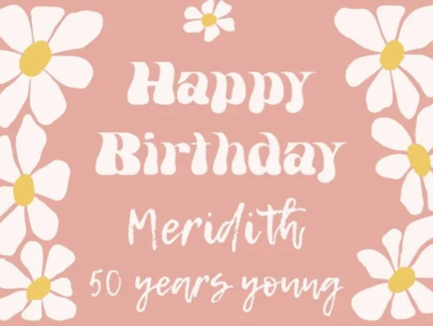 Pink birthday card with daisy accents. Text says