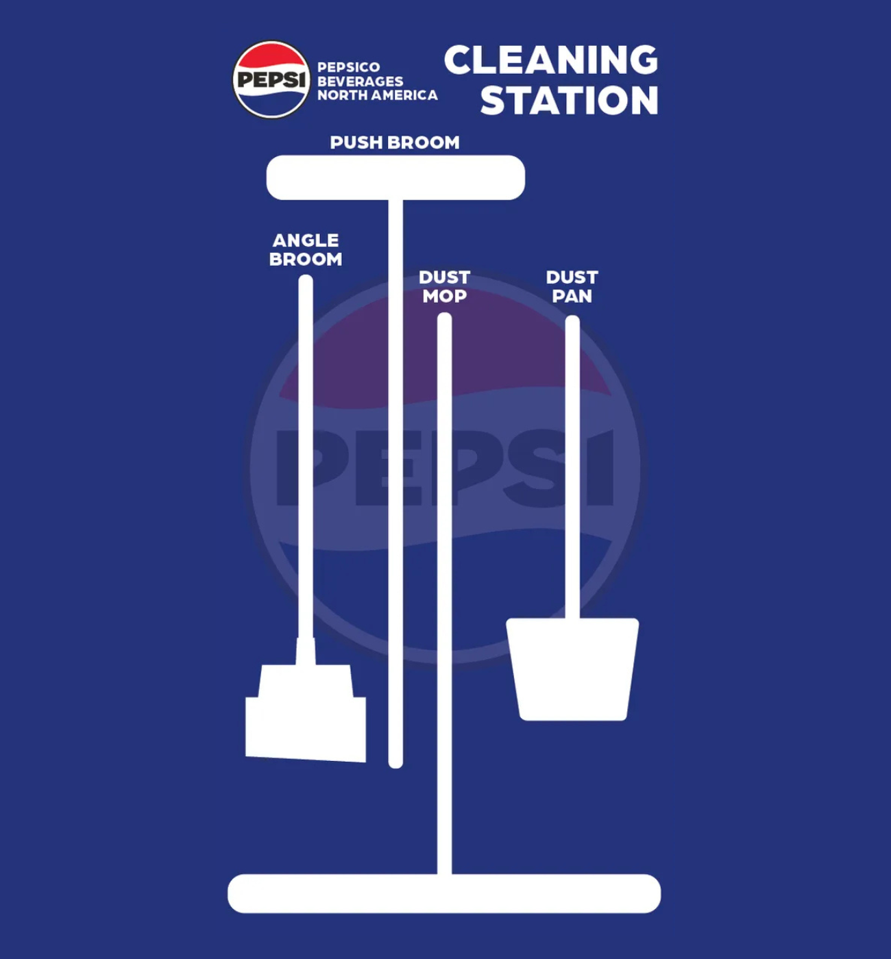 A cleaning station with a pepsi logo on it