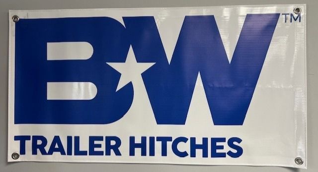 Blue and white banner with