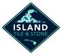 Logo for Island Tile & Stone featuring a wave design made of mosaic tiles over the text