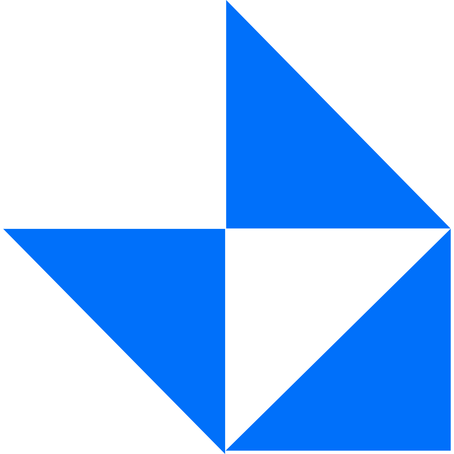 a blue and white triangle on a white background .