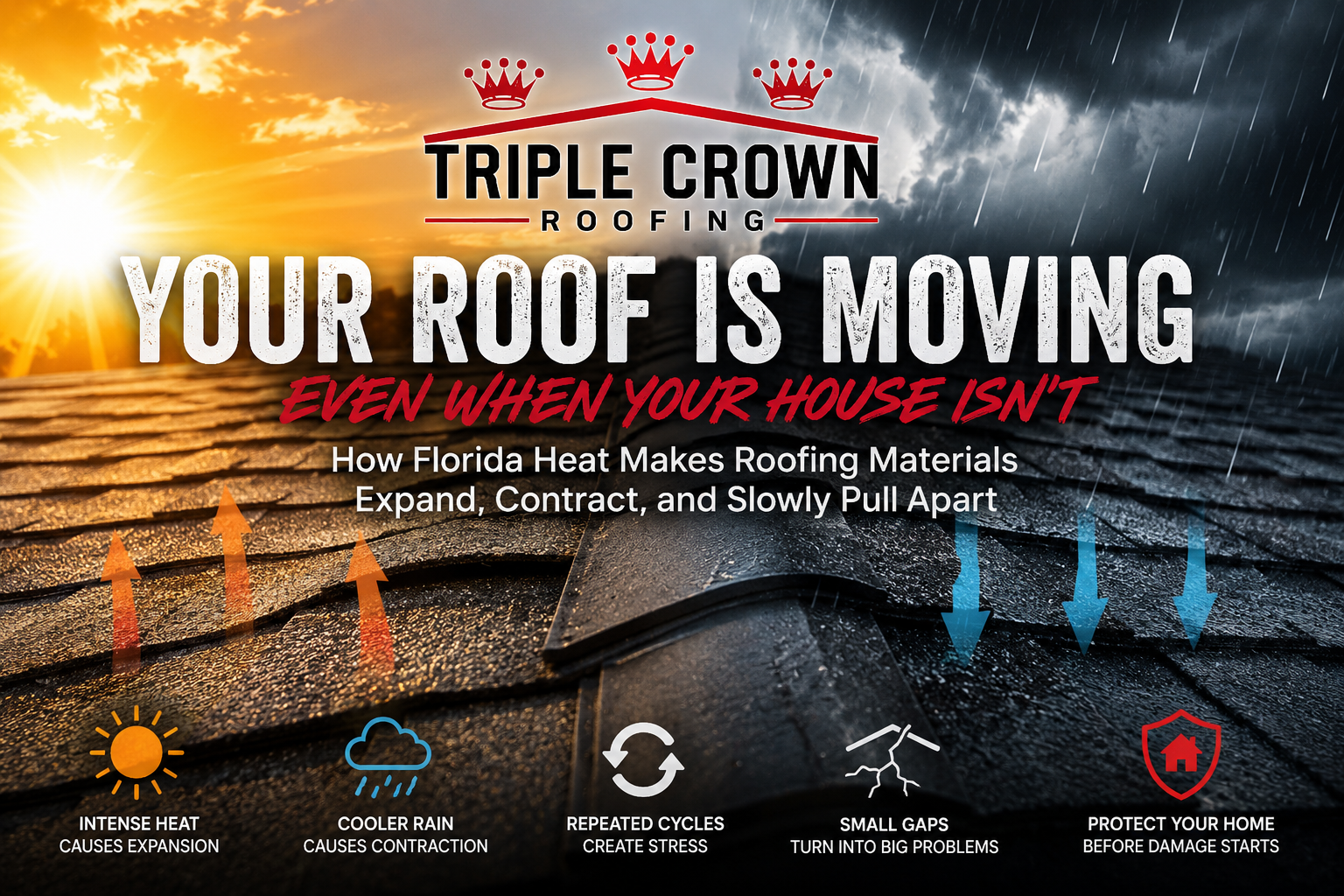 Triple Crown Roofing explains how Florida heat and rain cause roofing materials to expand and contra