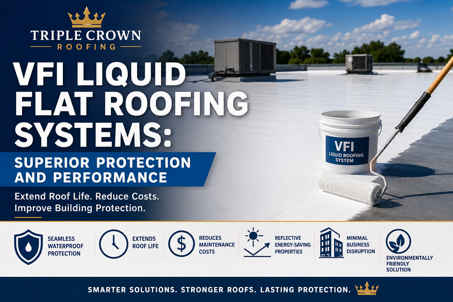 Commercial roofing contractor installing a VFI liquid roofing system on a flat roof in Florida for l