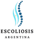 Logotipo de Escoliosis Argentina con una columna vertebral estilizada azul y texto negro sobre fondo blanco.