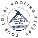 Logo for Giaudrone's Bang Bang Roofing, a local roofing expert, with a hammer graphic and phone number 217-250-1422.