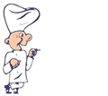 Chef in a white uniform and hat, looking at a small tool.