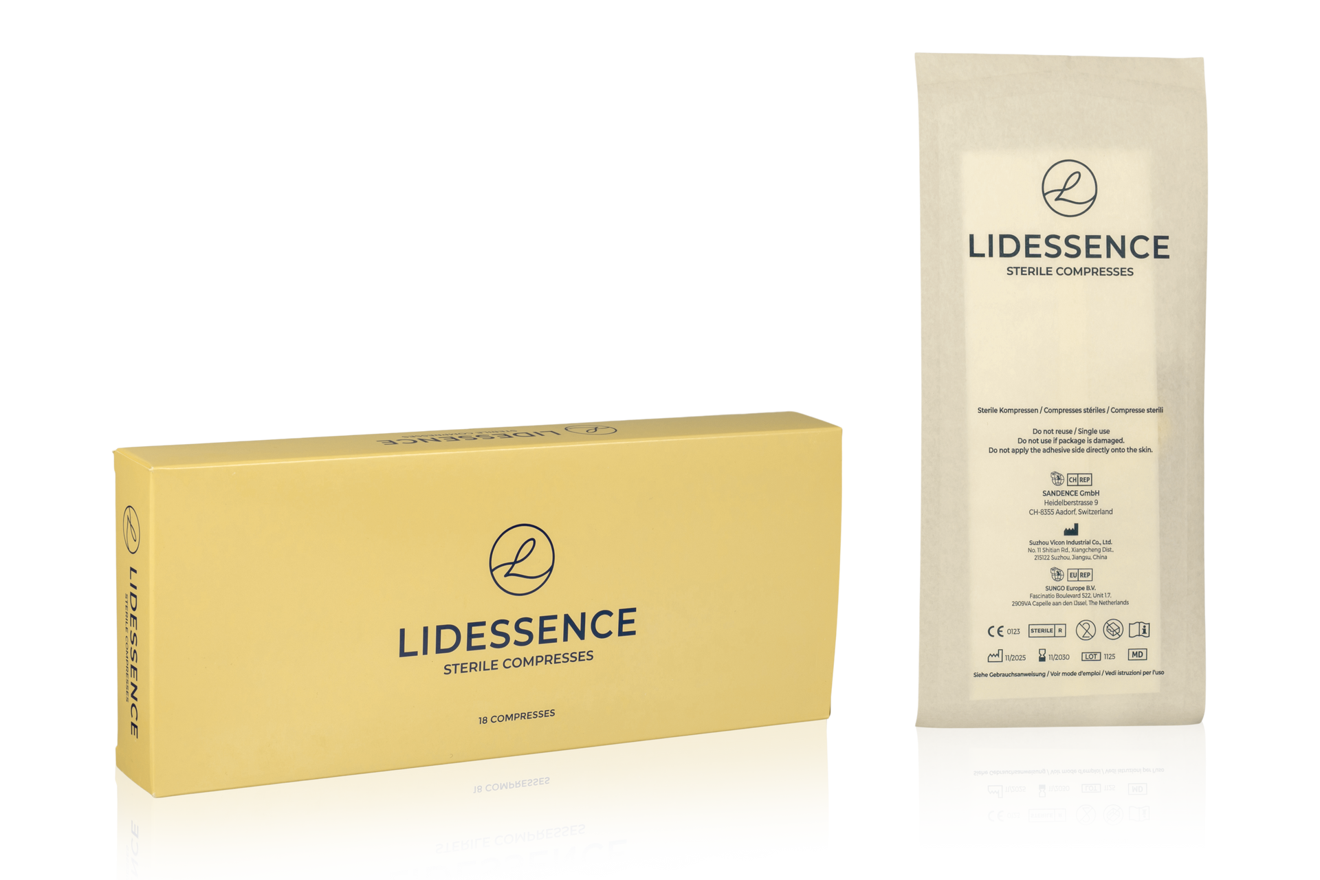 LIDESSENCE-Hautpflegebox und dazu passende Tube in beiger Verpackung auf weißem Hintergrund