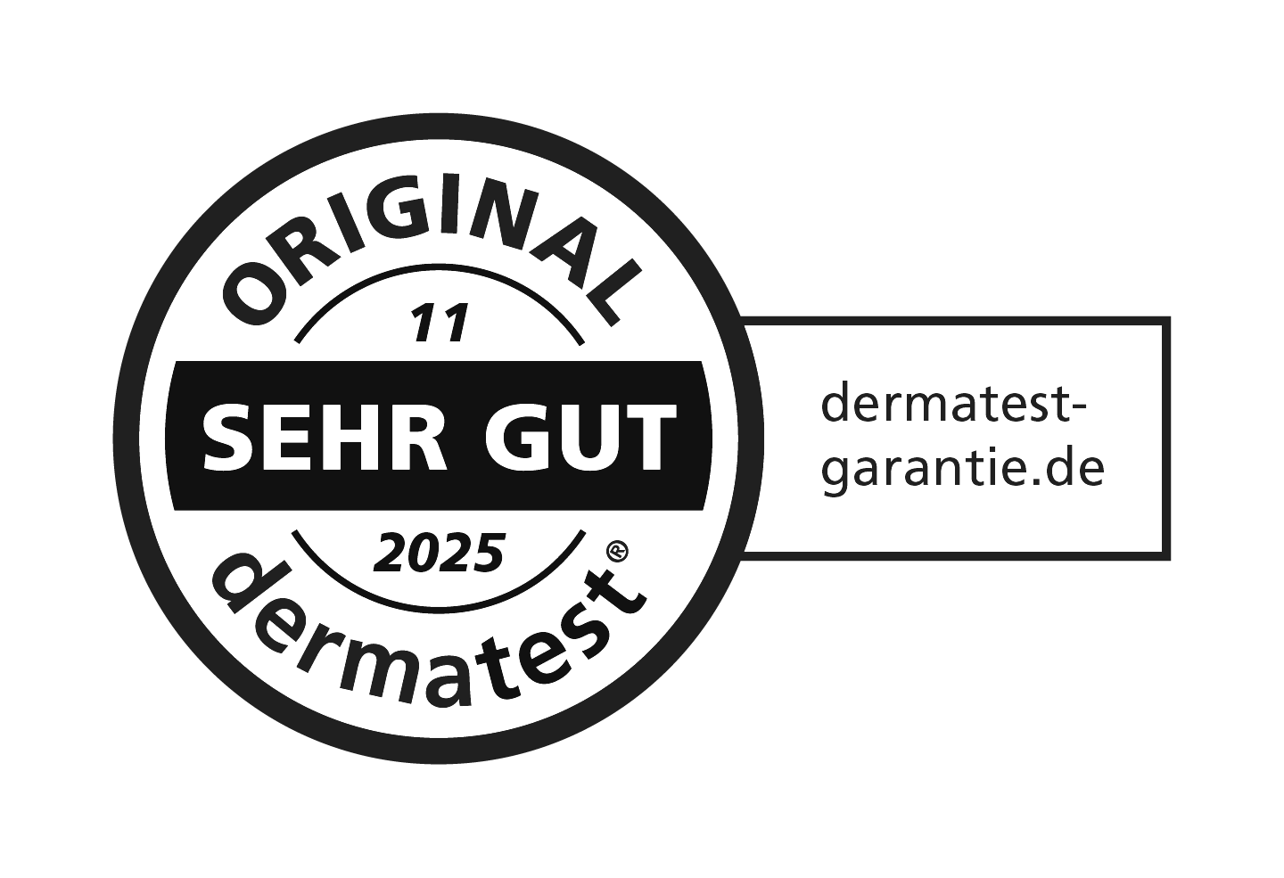DermaTest „AUSGEZEICHNET“ Originalsiegel mit dem Text dermatest-guarantee.com