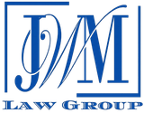 Blue and white JDM Law Group logo with stylized initials and company name