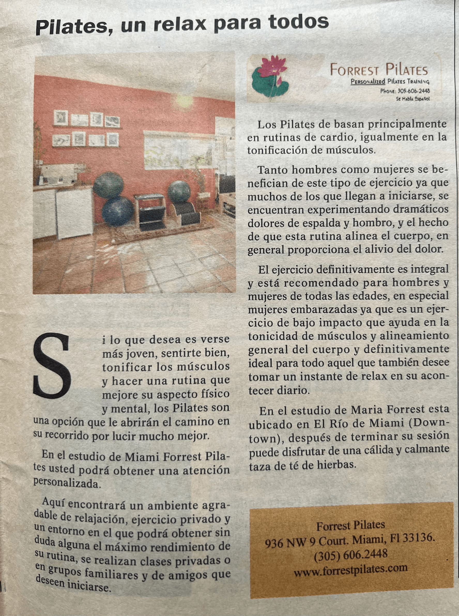 a newspaper article about pilates is written in spanish