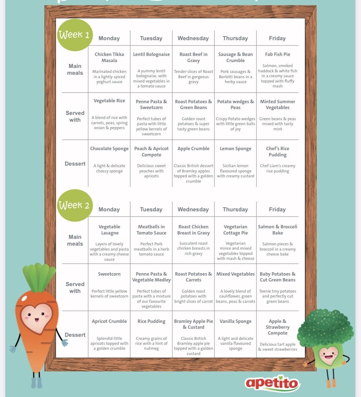 Sample menu