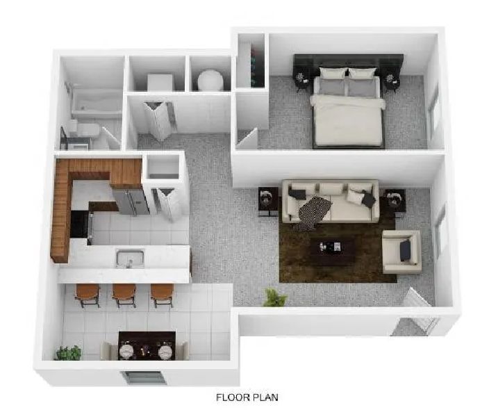 1x1 Floor plan - 727 square feet