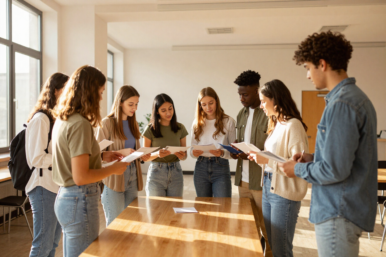 University students in a bright campus setting
