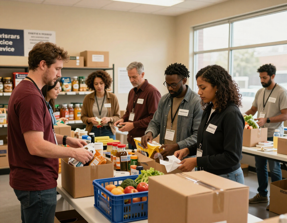 Nonprofit volunteers collaborating at a community event