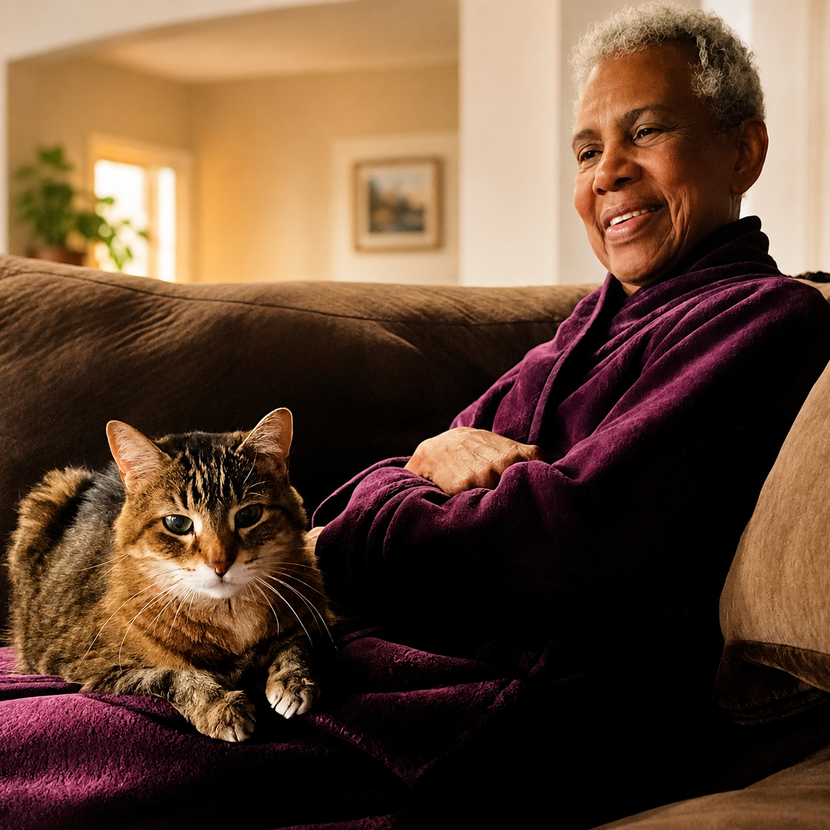 A family caregiver organizing medications and a calendar at a kitchen counter