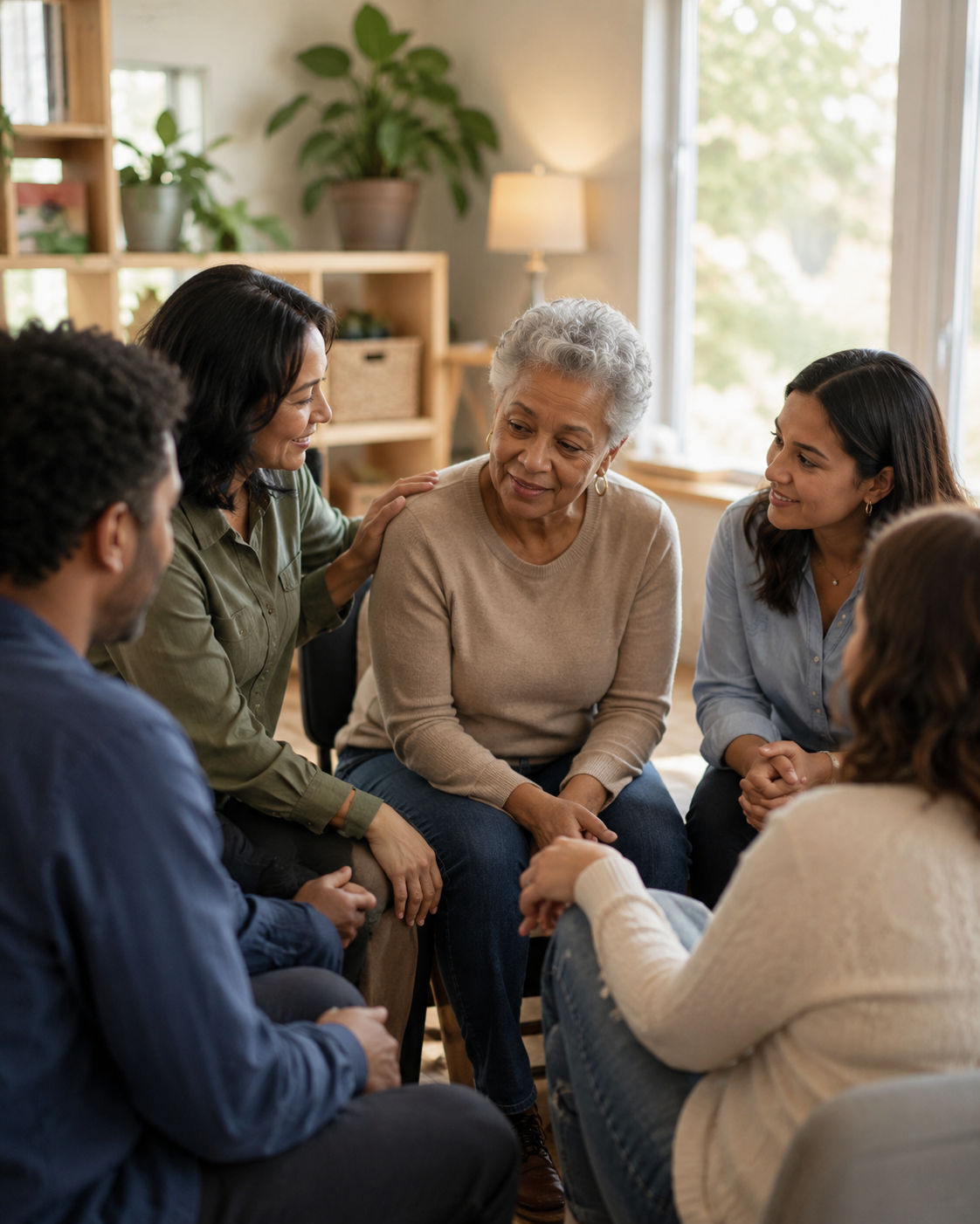Woman speaking with warmth at a community volunteer gathering