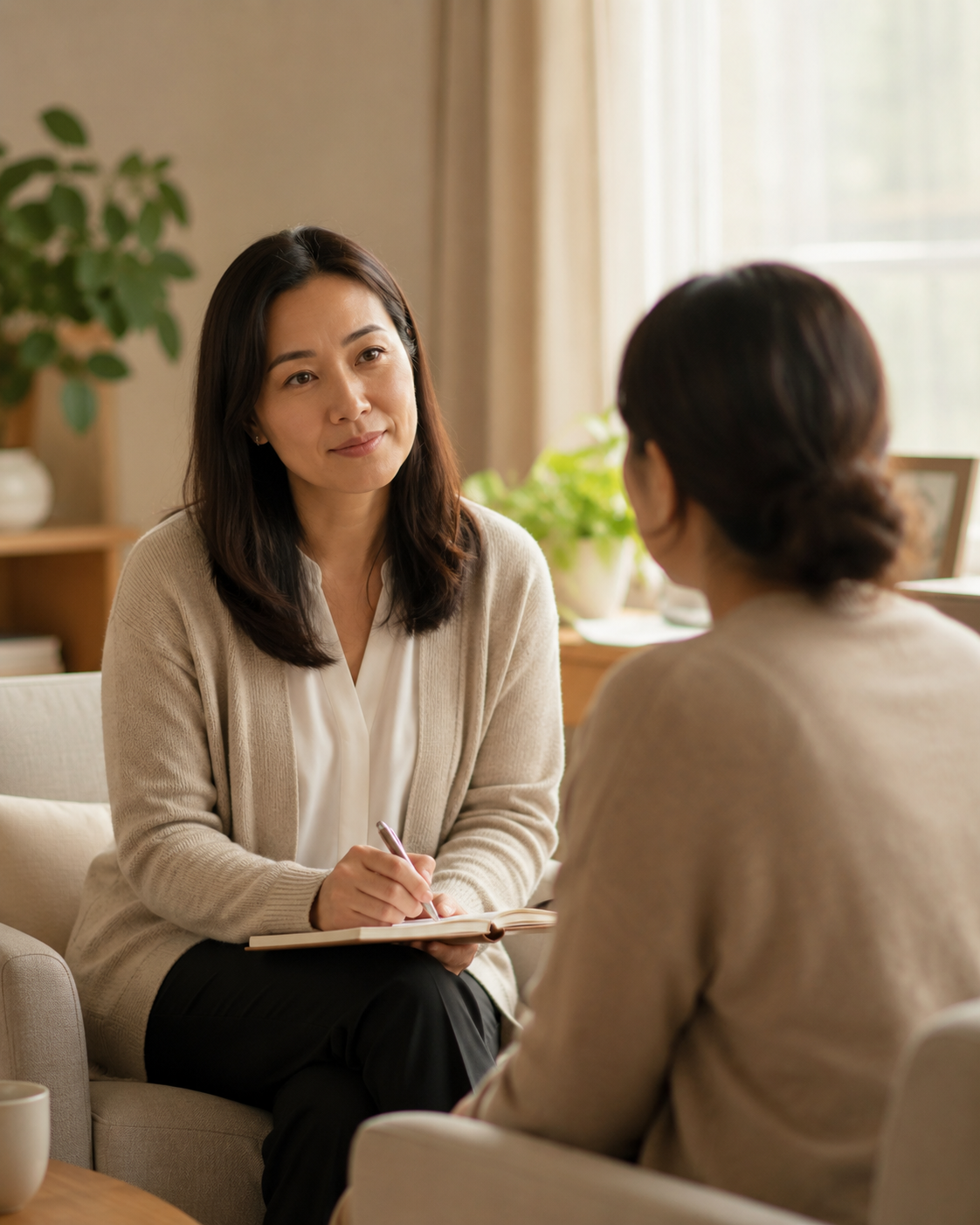 Therapist in a warm supportive office environment