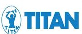 Logo TITAN in blu con una figura stilizzata all'interno di un emblema ovale
