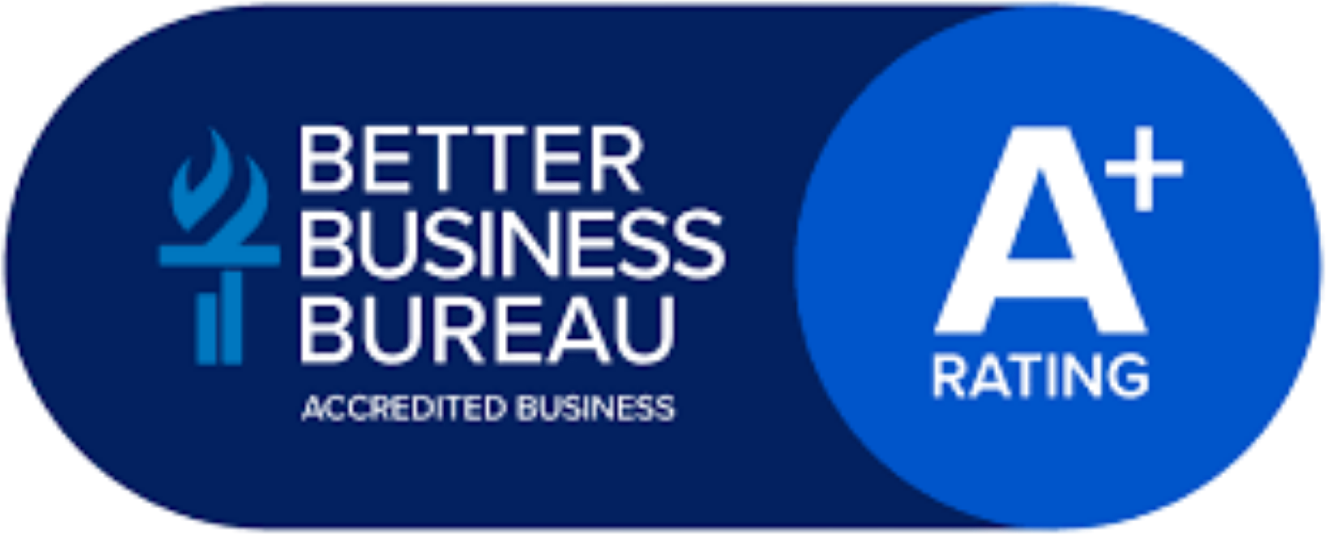 Blue Better Business Bureau accredited business badge with A+ rating circle