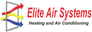 Elite Air Systems logo with red and yellow swooshes and “Heating and Air Conditioning” text