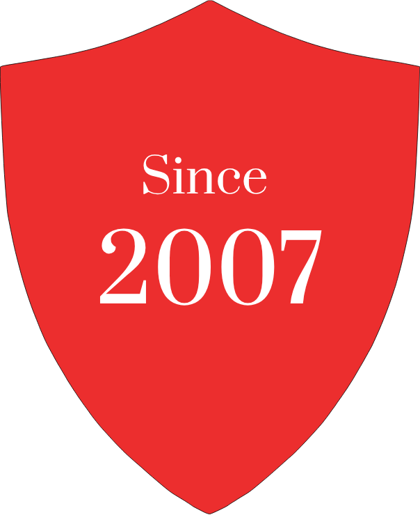 Red shield logo with white text “Since 2007”
