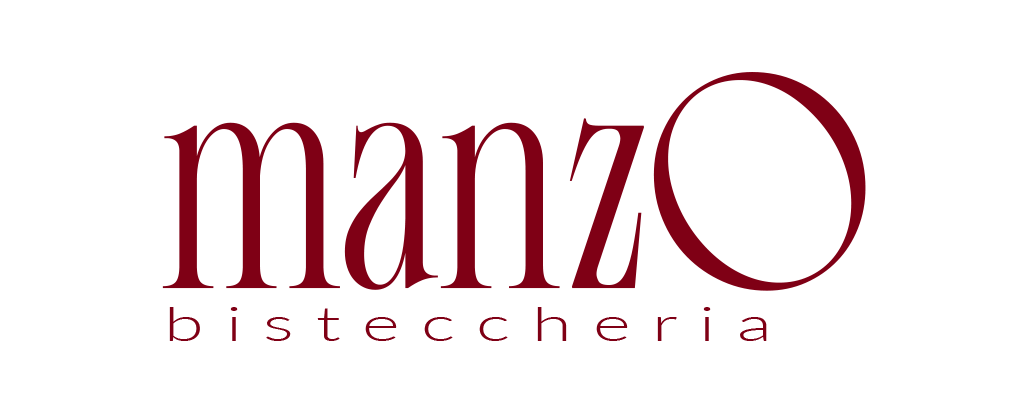 Manzo biscotteria logo in burgundy with stylized text on a white background
