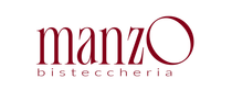 Manzo biscotteria logo in burgundy with stylized text on a white background