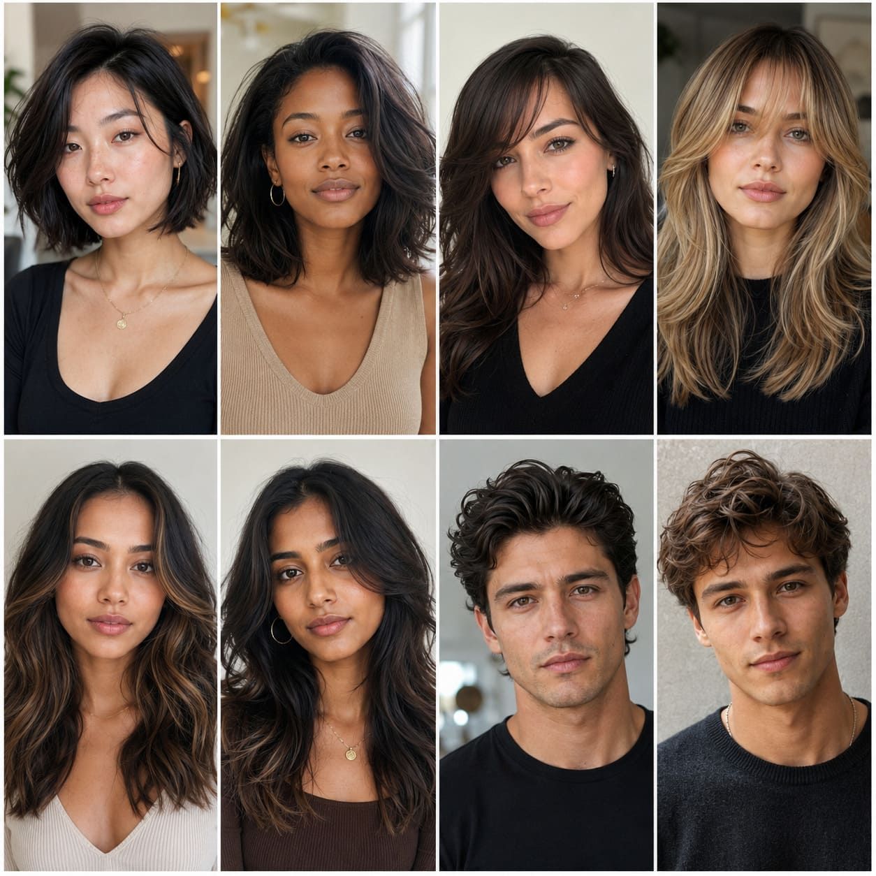 Hairstyle inspiration collage for heart-shaped faces.