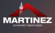 A logo for martinez chimney services with a red roof