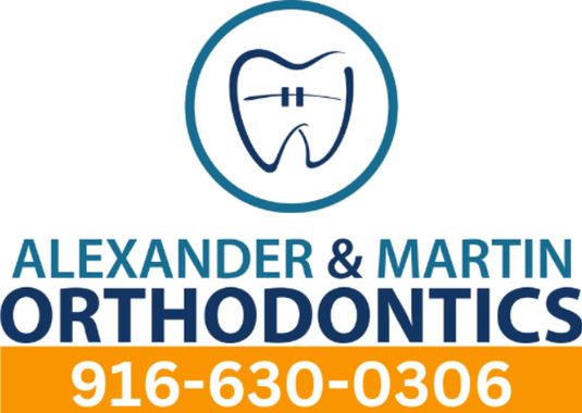 Alexander & Martin Orthodontics logo with tooth icon and phone number 916-630-0306
