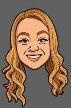 Cartoon avatar of a smiling blonde person with wavy hair on a gray background