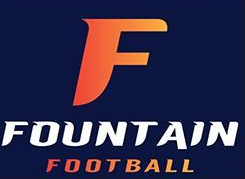 Fountain Football logo with orange gradient F on dark blue background