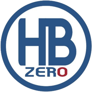 Logo HB Zero in blu e rosso all'interno di un cerchio blu su sfondo bianco.