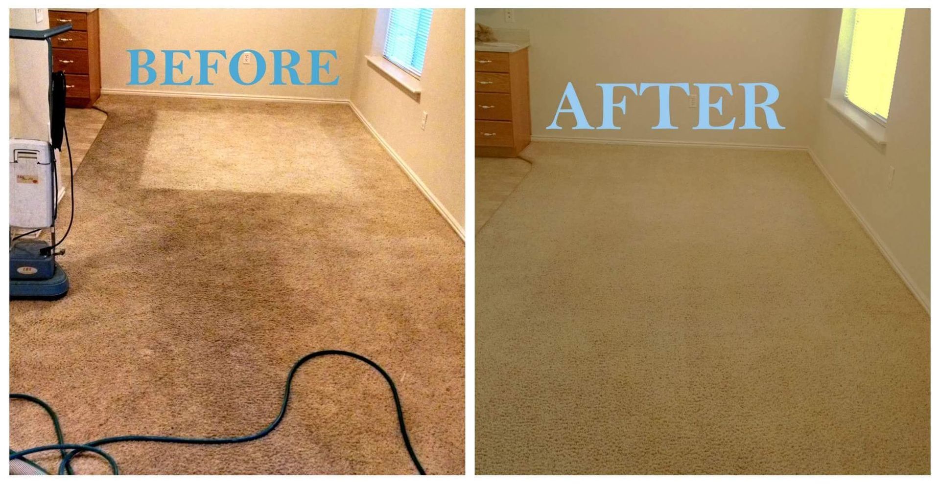 A before and after photo of a carpeted floor A before and after photo of a carpeted floor