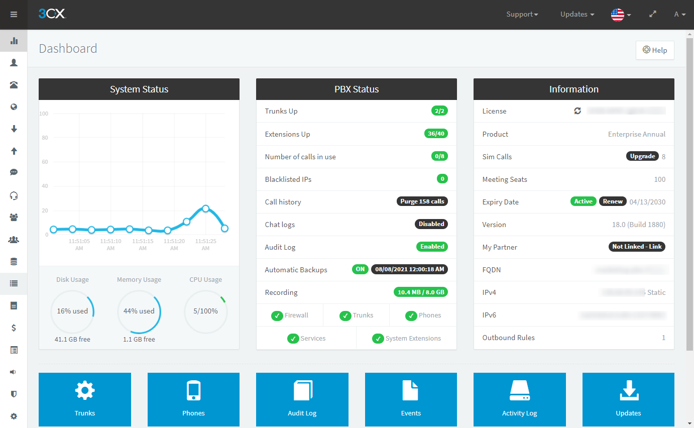Ein Dashboard mit Leistungskennzahlen, Systemstatus und Benutzerinformationen sowie Navigationsschaltflächen am unteren Rand.