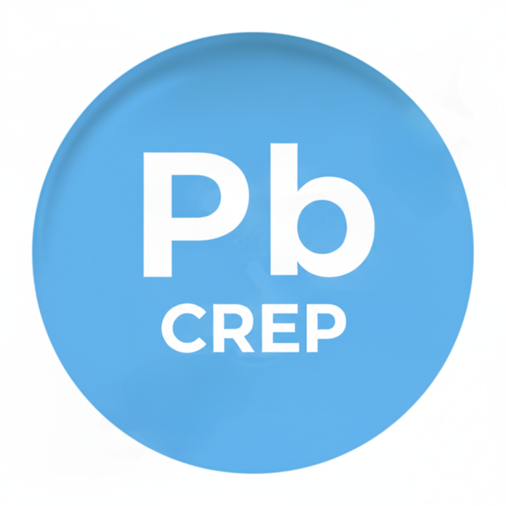 Cercle bleu clair avec texte blanc : Pb, en dessous, CREP.
