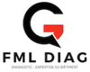 Logo de FML DIAG, soci&eacute;t&eacute; de diagnostic et d'expertise du b&acirc;timent. &laquo; G &raquo; noir avec accent rouge.