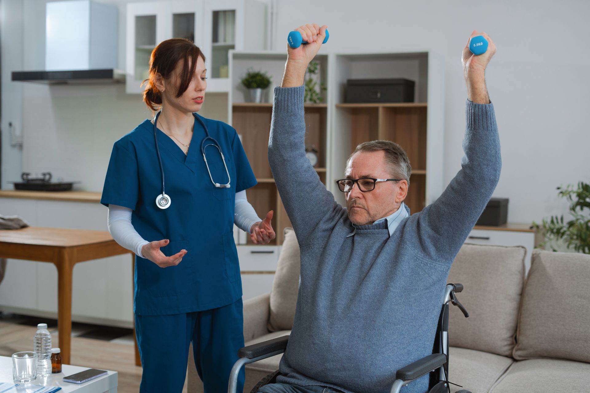 senior doing therapy in a skilled nursing 